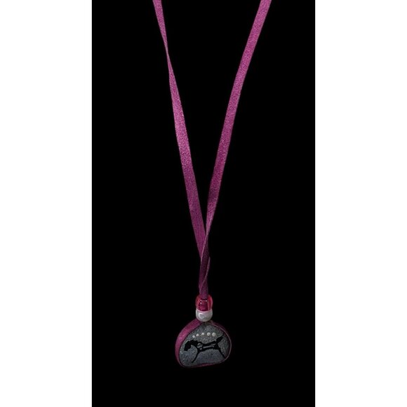 Native Hand Painted Mustang Rock Pendant Necklace With Purple Suede Cord - Picture 2 of 8